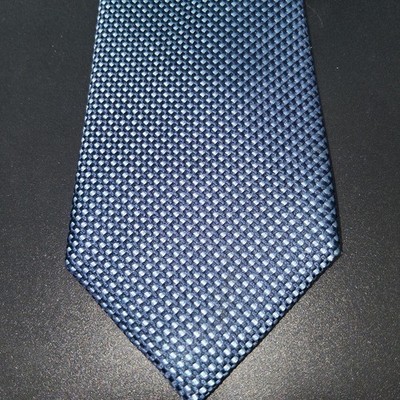 OLYMP Blue Textured Silk Tie Navy Blue Woven Necktie Made in Germany Mens