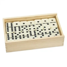 Set of 55 Double Nine Dominoes Wood Case Family Strategy Game Night