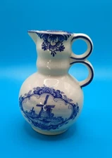 Heinen Holland Delft Blauw Creamer Blue and White  Windmill & Tulip  4" D0954