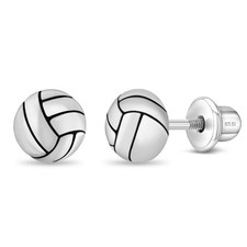 Polished Volleyball Kids / Children's / Girls Earrings - Sterling Silver