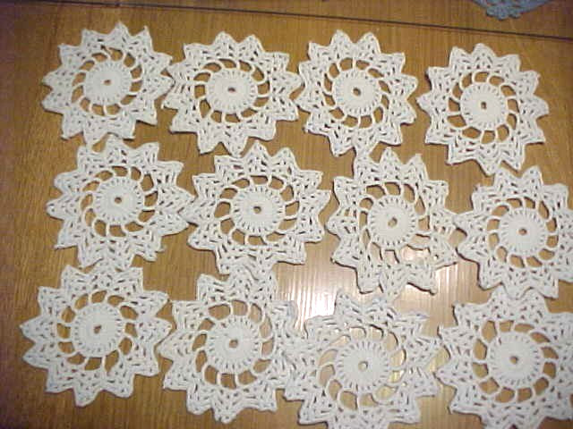 12 VINTAGE Handmade Crochet Snowflakes Christmas Ornaments approx. 4 inches