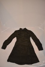 Prada Khaki Green Silk Long Sleeve Button Shirt Dress Side Zip Size IT40 UK8