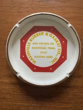 Vintage Nashville Rubber & Gasket Co Inc Ceramic Ashtray Gold Advertising 7” VTG