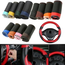 Microfiber Leather Car Steering Wheel Cover DIY Stitch On Wrap for 15" Women Men