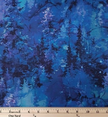 Cotton Illuminations Watercolor Tree Forest Scene Fabric Print by Yard D139.29