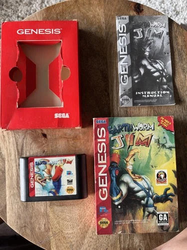 Earthworm Jim Sega Genesis Cardboard Complete CIB Box Manual Cartridge Tested