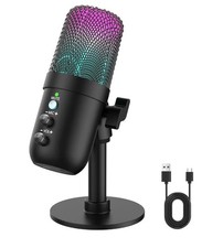 USB Microphone, Computer Condenser Mic with Noise Cancellation, Echo Mode, RGB L