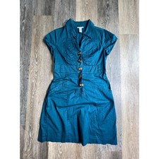 Amanda Lane Button Front Dress Women Size 10 Teal Short Sleeve Utility Pleated