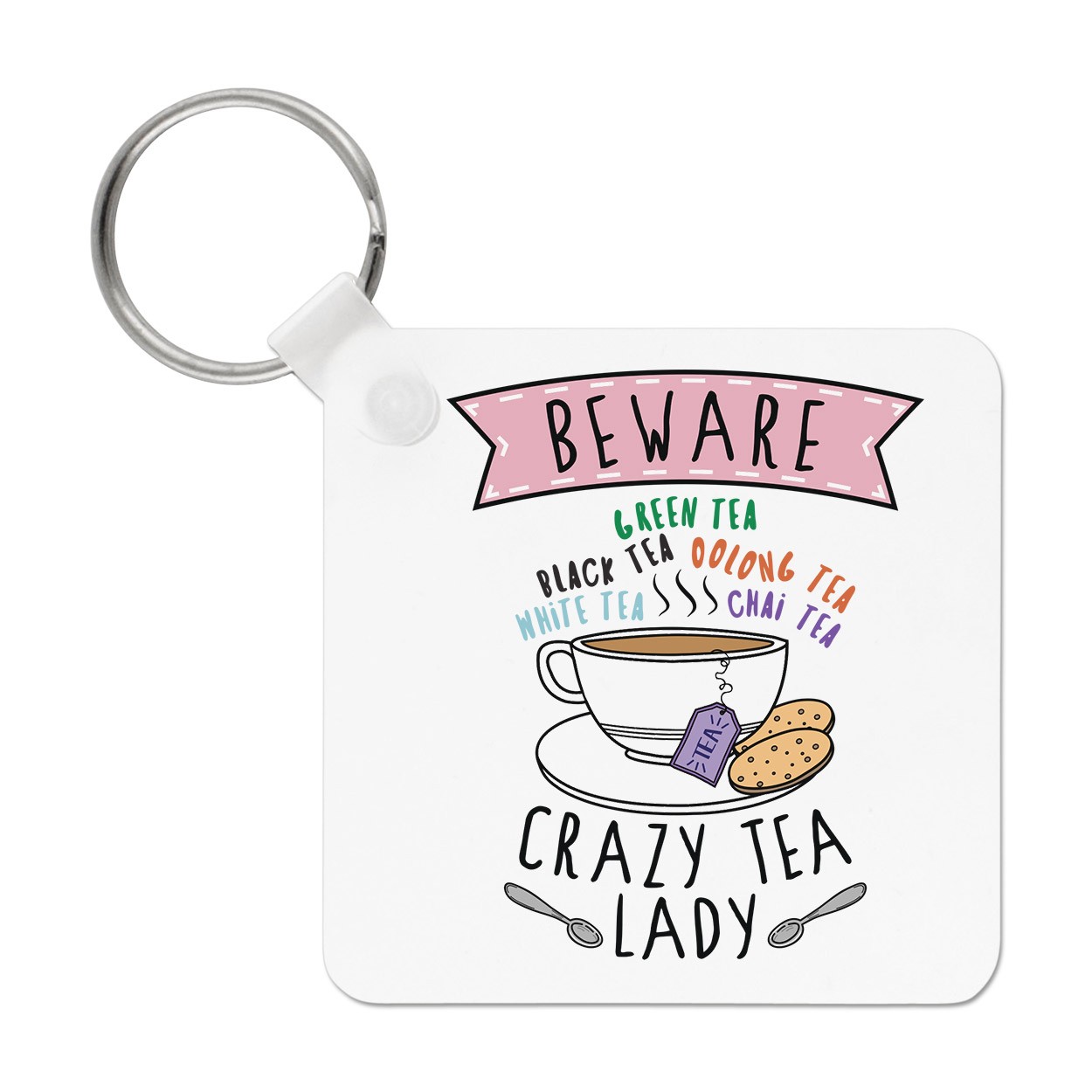 Beware Crazy Tea Lady Keyring Key Chain Mum Mothers Day Girlfriend British