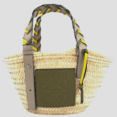LOEWE Basket bag Tote Bag beige khaki raffia leather Auth | eBay
