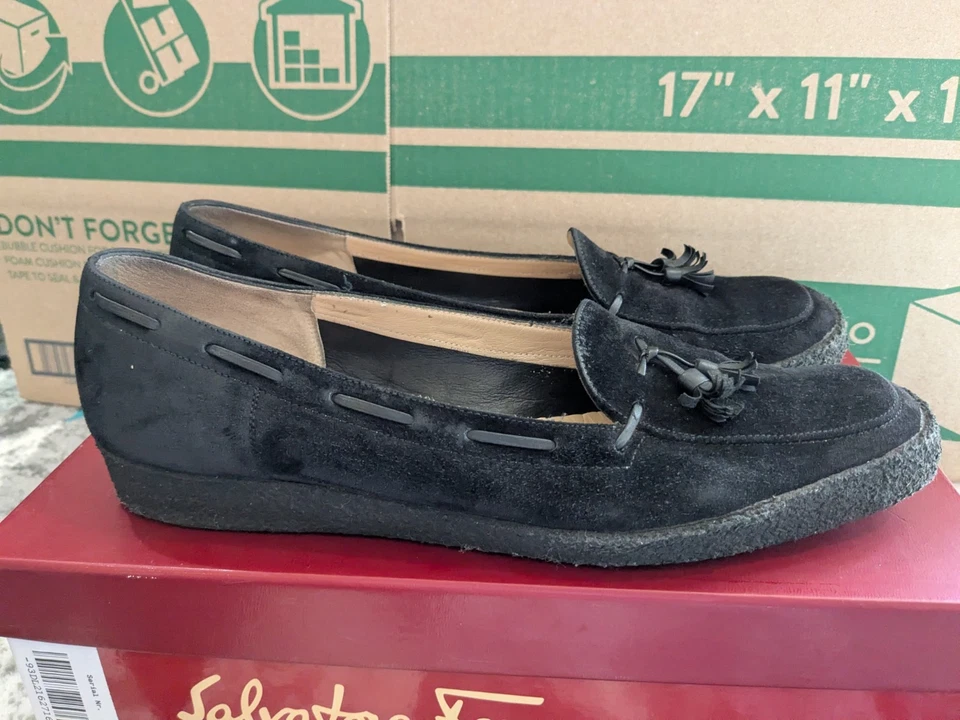 Mocasines italianos de cuero gamuza Salvatore Ferragamo de colección para mujer talla 9,5 Foto 4 de 4