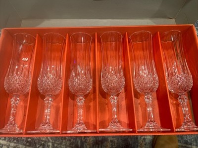 6 CRISTAL D'ARQUES LONGCHAMP 4 1/4oz FLUTE GLASSES W/BOX (READ