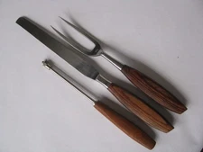Stainless Steel Japan Wood Handle Carving Fork Knife Set & Wire Cheese Cutter