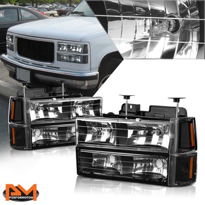 For 94-00 GMC C/K Suburban GMT400 Bumper Headlight Black Housing Amber Corner