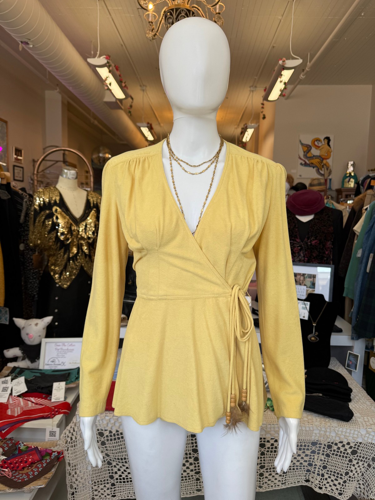 70s Yellow Wrap Top - image 1