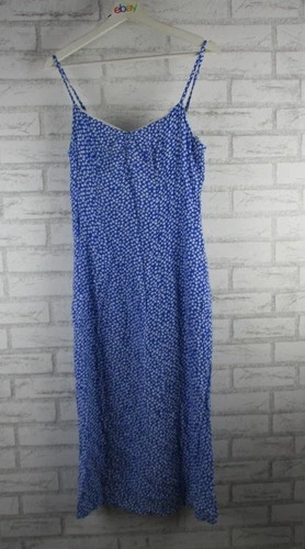 Kooka womens slip dress blue white print sz 40, 10? strappy v-necck