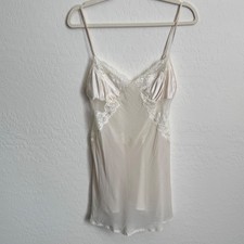 Victoria's Secret Vintage 100 Silk Lace Sequin Slip Dress Ivory Cream Ethereal