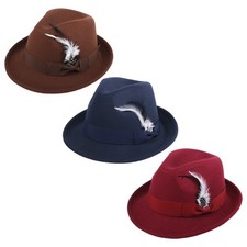 Classic Fedora Hats for Men Women Short Brim Felt Feather Hat Panama Dress Hat