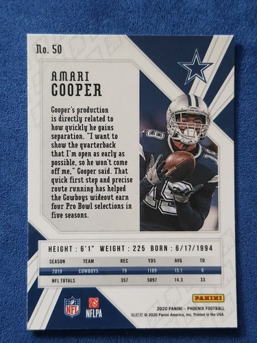 2020 Panini Phoenix #50 Amari Cooper Dallas Cowboys Fire Burst - Picture 2 of 2