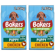 2 x BAKERS Puppy Superfoods Chicken & Vegetable 2.85kg Nutritious Dry Food Blend 4.96 per kilo