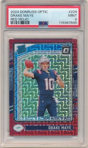 DRAKE MAYE 2024 DONRUSS OPTIC #229 RC ROOKIE RED MOJO PRIZMS PATRIOTS PSA 9 MINT