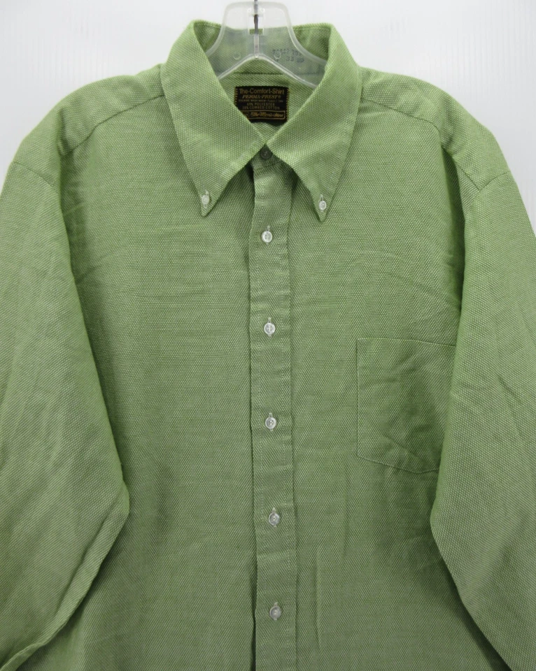 Camisa De Colección Sears Hombres 17 Verde Perma Prest Años 60 70 Botón Texturizada XL * Foto 2 de 4