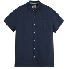 Scotch Soda Amsterdam Linen Blend Camp Shirt Mens Navy Button Up XXL