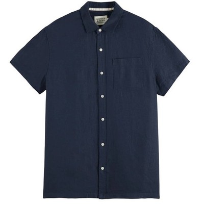 Scotch & Soda Amsterdam Linen Blend Camp Shirt Mens Navy Button Up Medium