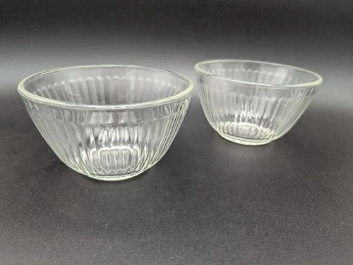 Pyrex 3 Cup Glass Ribbed Bowl Clear Ribbed Glass 7401-S Mixing Set Of 2 Bowls