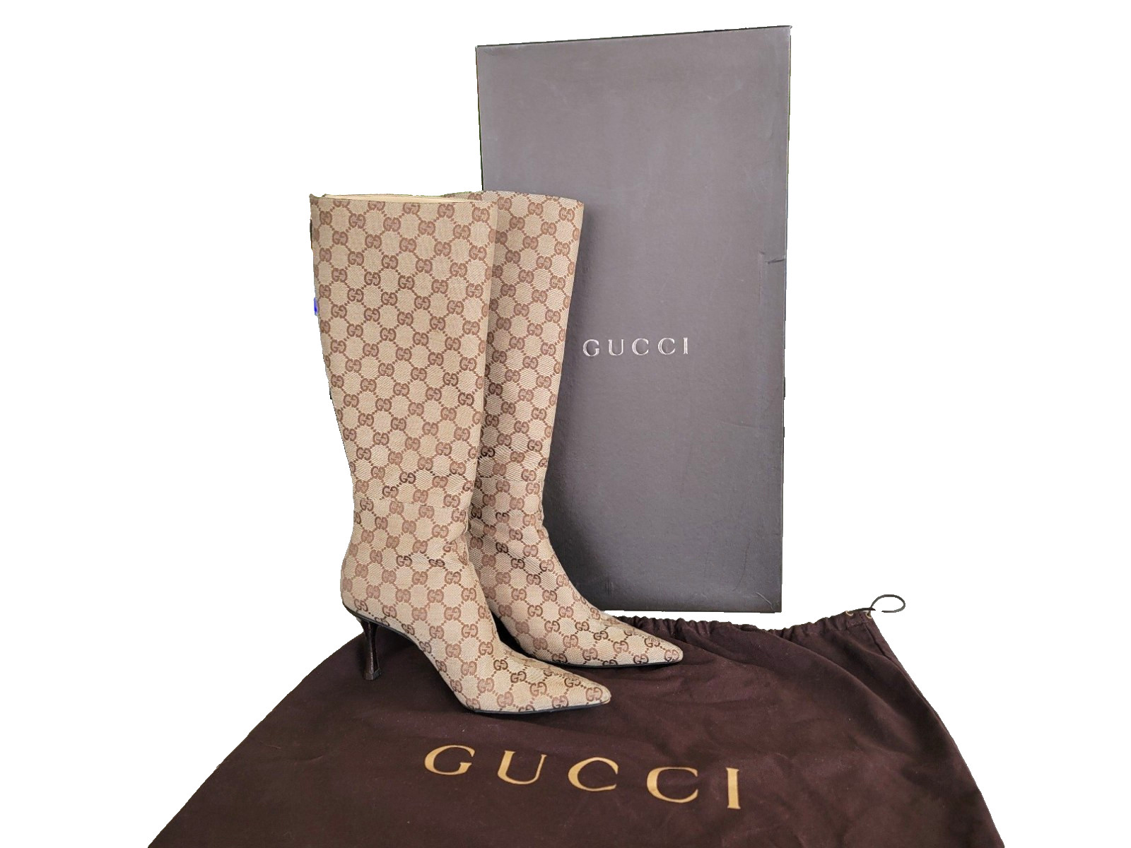 Gucci GG Logo Knee High Boots Size 8