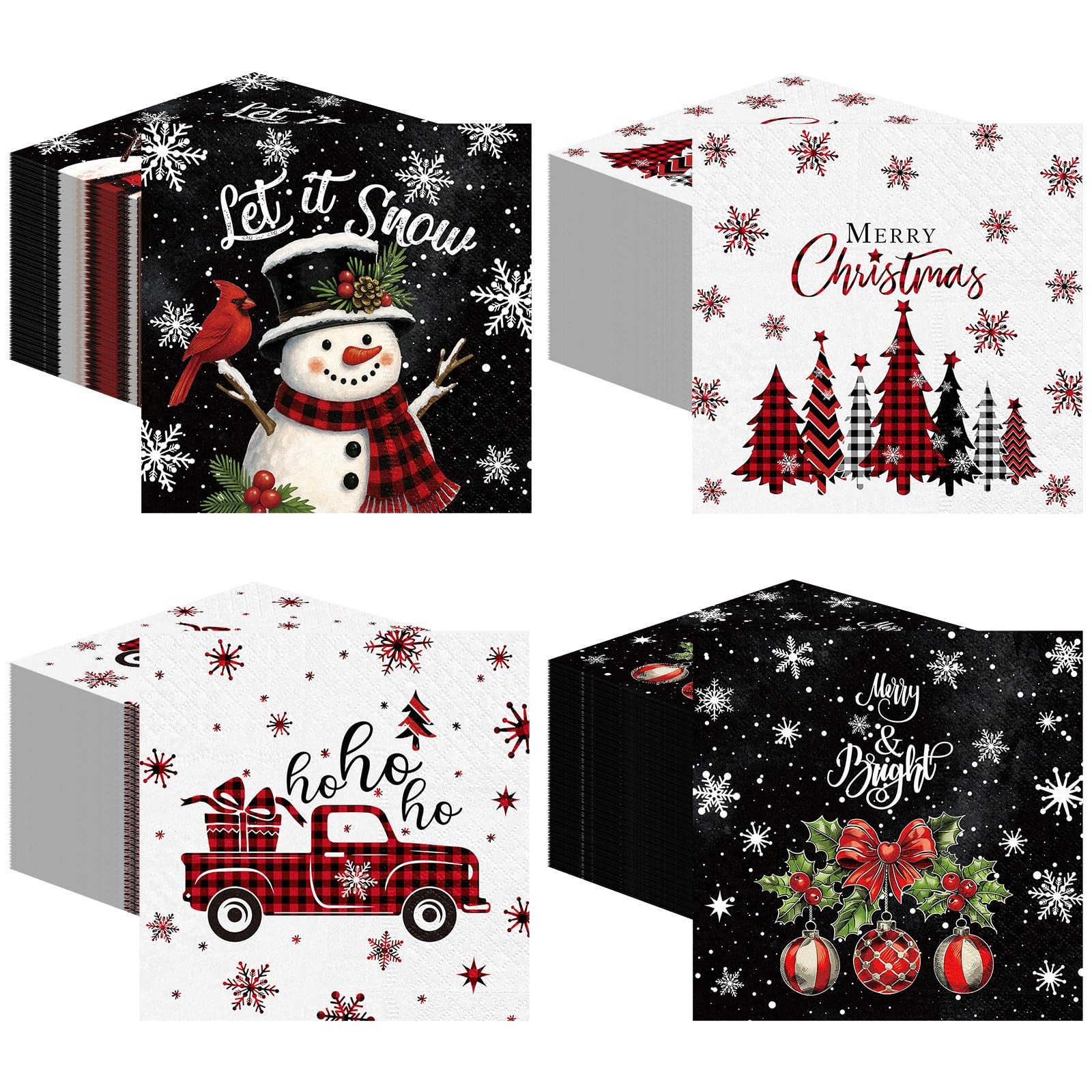 60 Pcs Christmas Napkins, Guest Paper 9.8 x inches, red,black,white,green