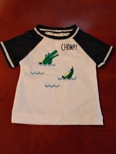 Gymboree Boys Rash Guard 3 6 Months Blue White Alligator Top UPF 50 Swimming