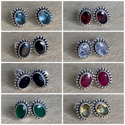 Facettierte Edelstein Ohrstecker Sterling Silber 925 Rubin Granat Amethyst Citrin
