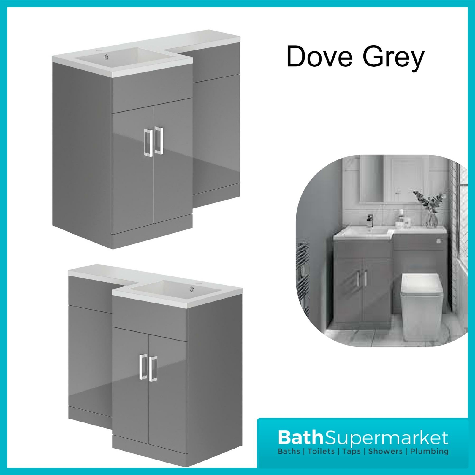 L Shape Bathroom Furniture Suite Resin Basin BTW Toilet Vanity WC Unit ...