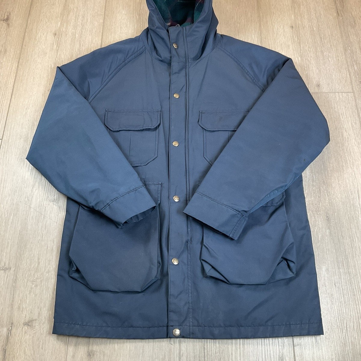 Vintage Woolrich Field Jacket Full Zip Wool Plaid Lined Navy Men's