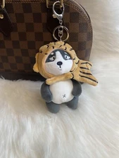 Dog husky Bag Charm Keychain Purse charm Plush Pom Pom Brown Tan Taiyaki New