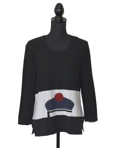 Sonia Rykiel, Maglione lungo A8 vintage SONIA RYKIEL nero cotone rosso cristallo impreziosito tg 46