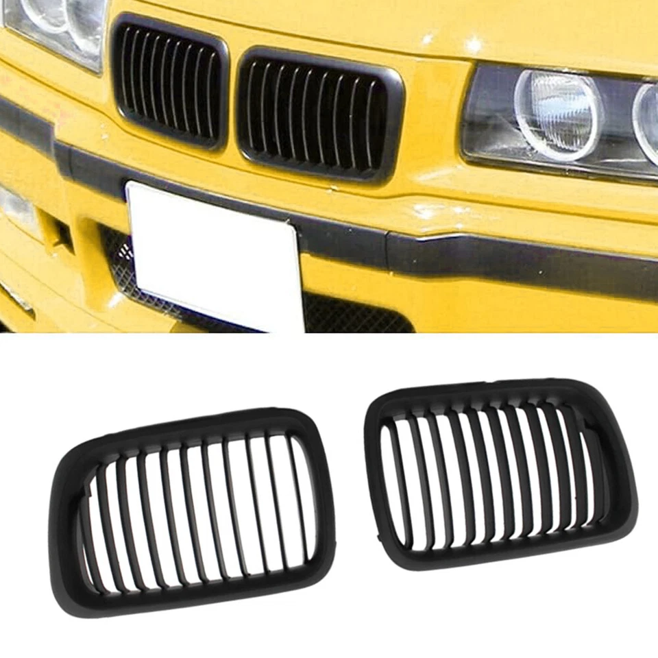 Parrillas delanteras negras mate para BMW Serie 3 M3 E36 1996-1999 cupé sedán Foto 2 de 4