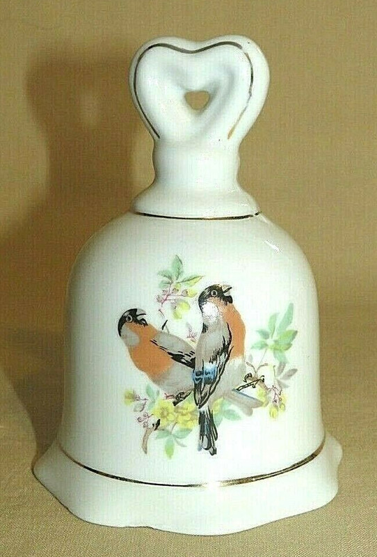 Vintage Heart Handle 2 Bird Front Porcelain Bell, by Enesco