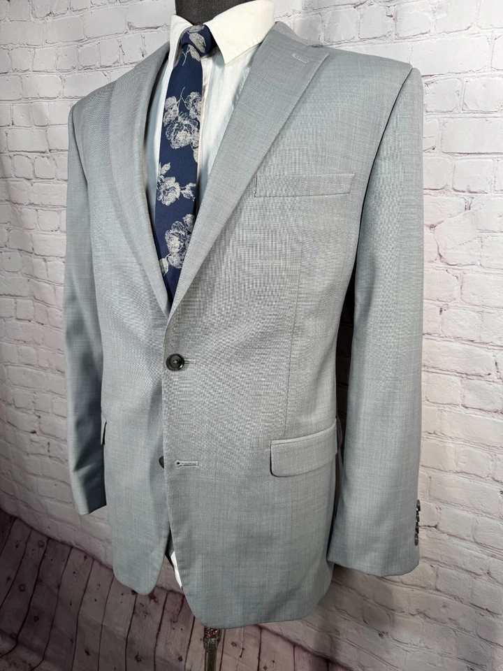 BAR III Para Hombres Gris Lana CALCE CEÑIDO ELÁSTICO Traje Abrigo Deportivo Blazer Chaqueta TALLA 44R Foto 2 de 4