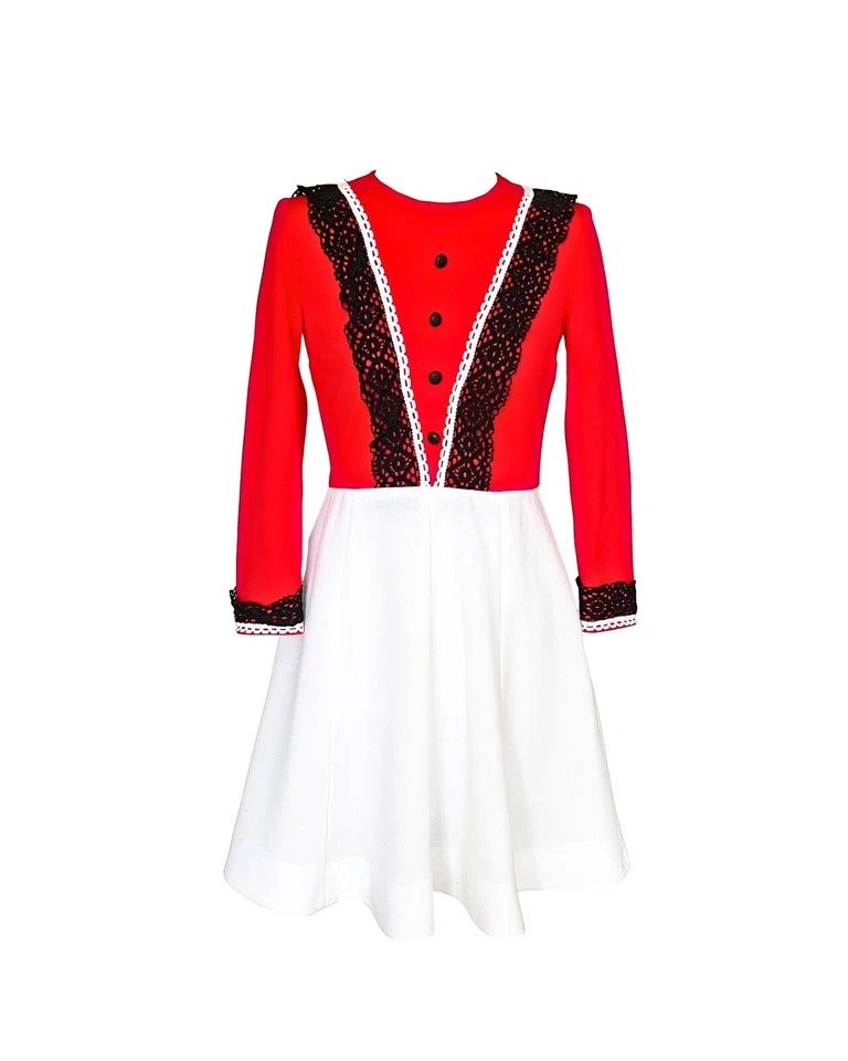 WOMEN'S/LADIES 60'S VINTAGE CLOTHES,  RED/WHITE MINI SKATER FOLK BOHO DRESS, 8 - Image 2 of 4
