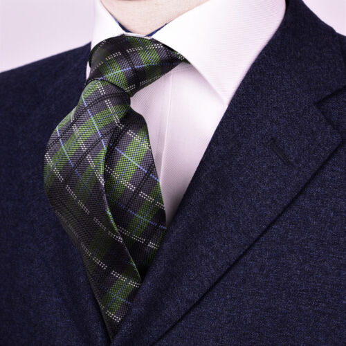 Jacquard Check Green Designer Tie Classy Business Attire Fashion 3" Necktie B2B - Picture 4 of 6