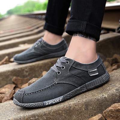 men old beijing style canvas breathable lace up casual driving shoes