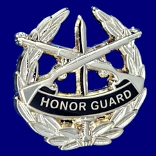 HONOR GUARD-GARLAND RIFLE-SWRD LEAF PIN: 1-1/4", 10K Gold Pltd, 8 mm Pst, #113