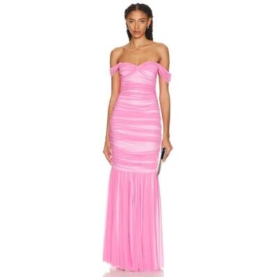 NORMA KAMALI Walter Fishtail Gown Candy Pink M/38
