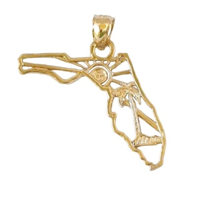 14k Gelbgold Florida State Map Anhänger/Charm, Made in USA 