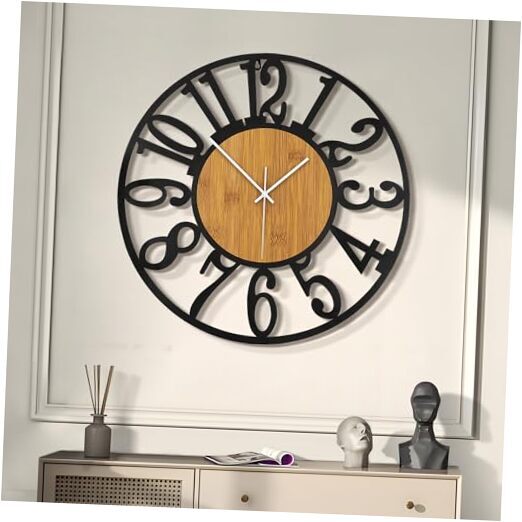 Large Wall Clocks,Silent,Non Ticking,Battery 20 IN A-wood-arabic Number