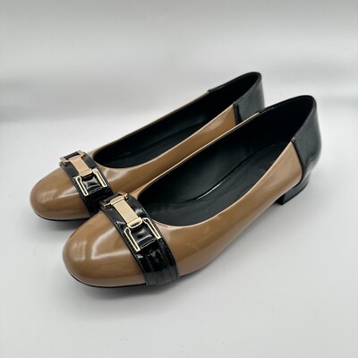 Geox Ballerina Shoes Womens US 9 Brown Black Colorblock Patent Leather Slip On