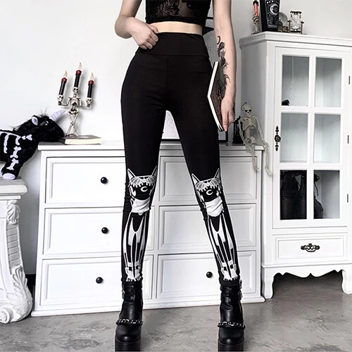 Goth Cat Kitty EGirl Print Leggings Summer Sexy