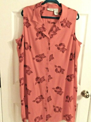 White Stag Womens Plus 22W Coral Red Floral Sleeveless A-Line Dress